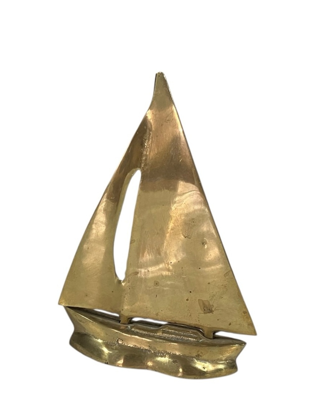 Vintage 70’s Solid Brass Sailboat Mini Decor Nautical Sculpture 4.25” Tall